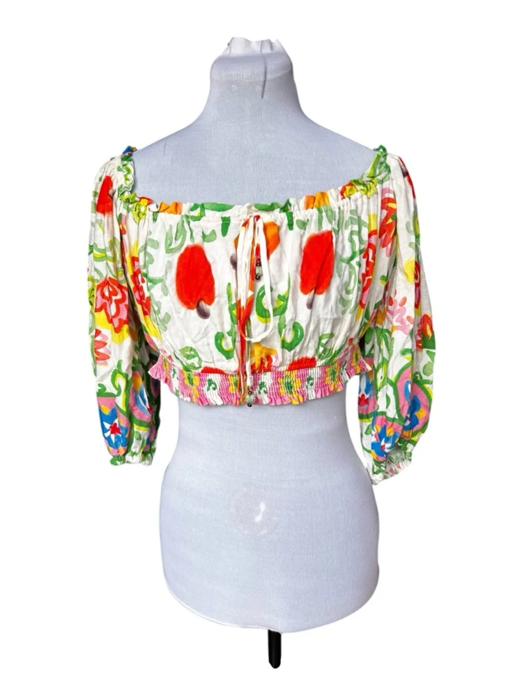 Farm Rio Off The Shoulder Tropical Floral Crop Top Size L - Picture 5 of 13